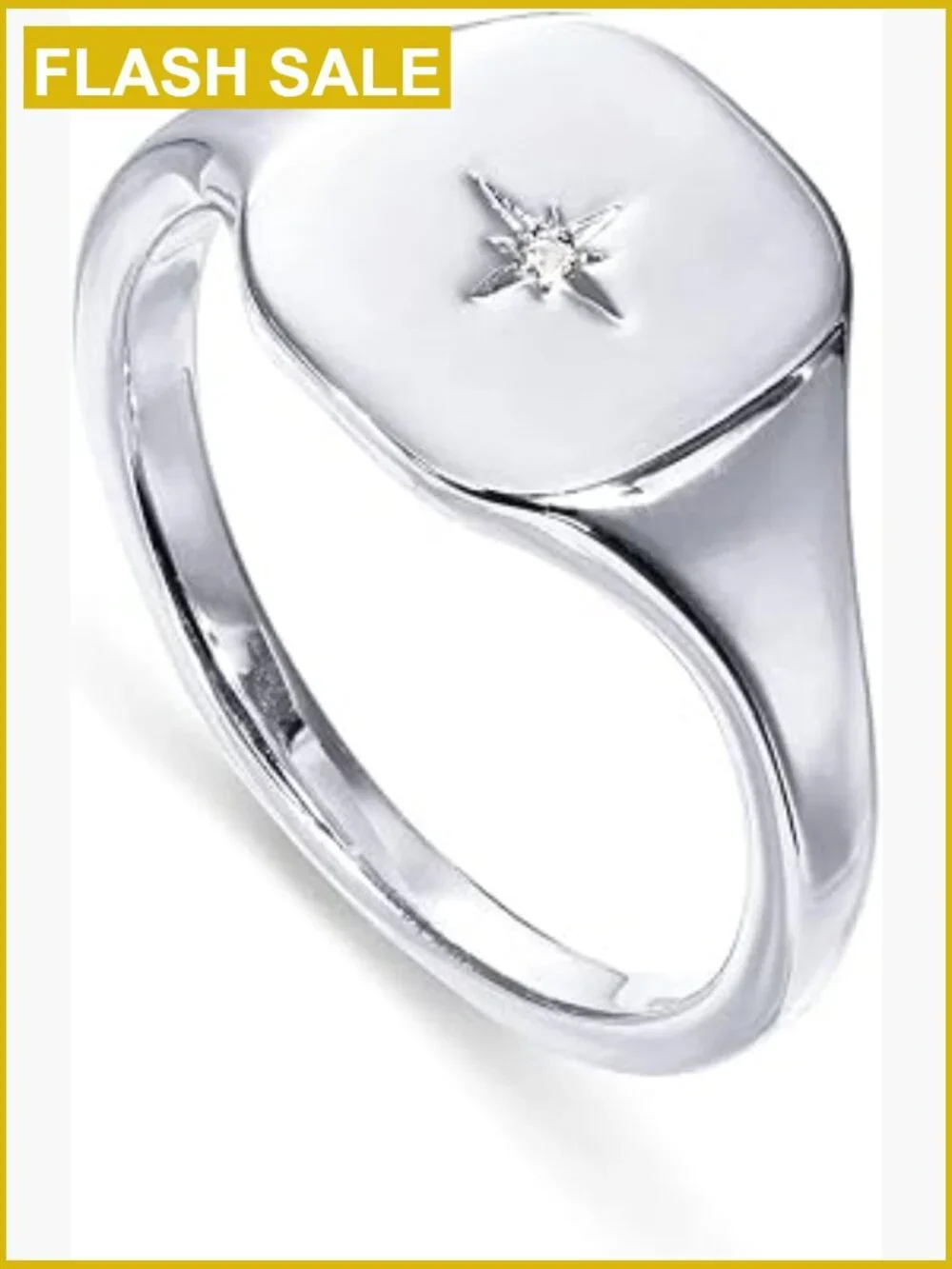 Engraved Signet Ring with North Star Lightweight Thick Statement Ring
